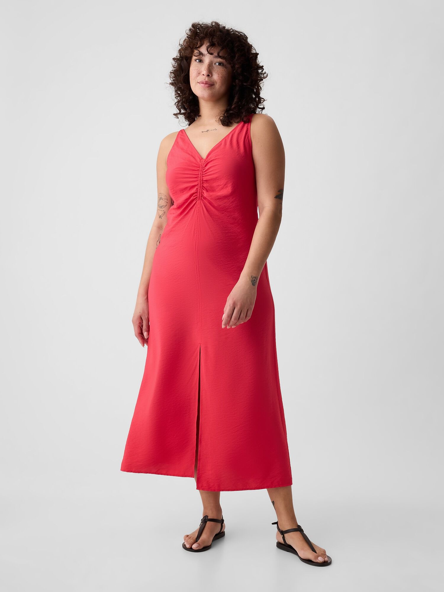 Strappy ruched midi dress on sale