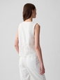 Linen-Blend Eyelet Vest