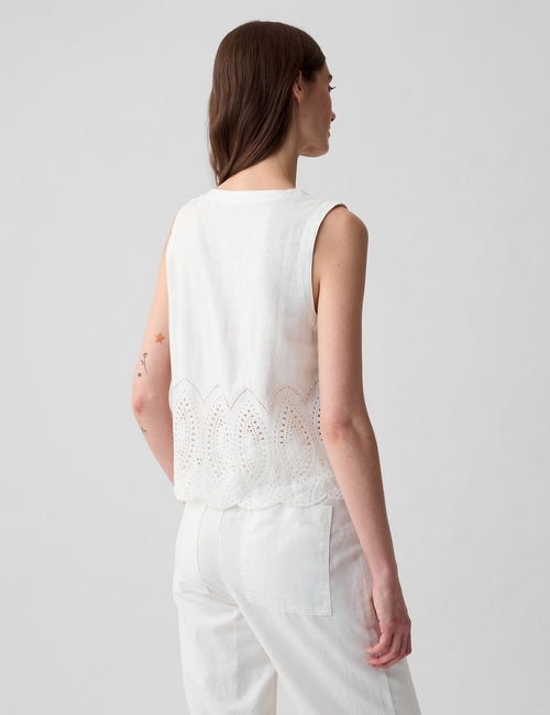 Linen-Blend Eyelet Vest