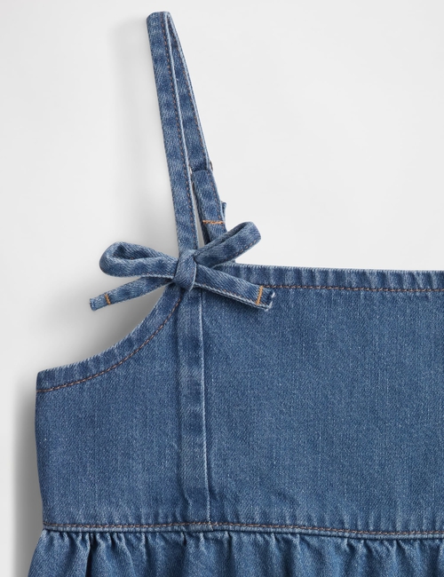 Kids Denim Bow-Strap Peplum Top
