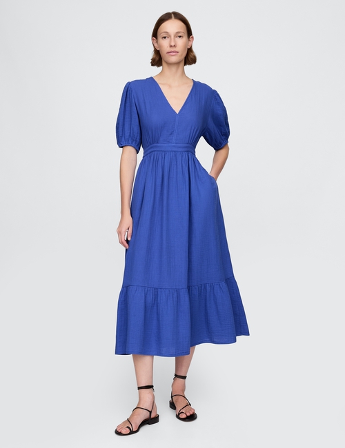 Crinkle Gauze Open-Back Midi Dress