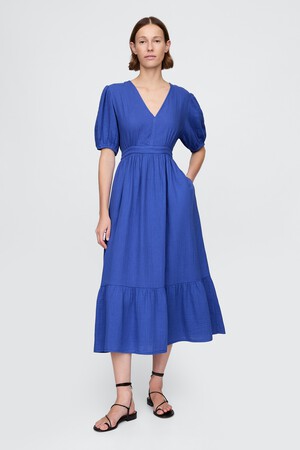 Crinkle Gauze Open-Back Midi Dress