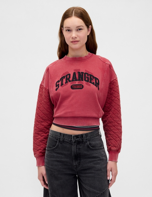 Stranger Things Quilted-Sleeve Logo Sweatshirt