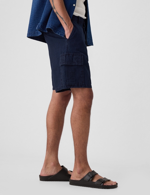 8" Linen-Cotton Cargo Shorts