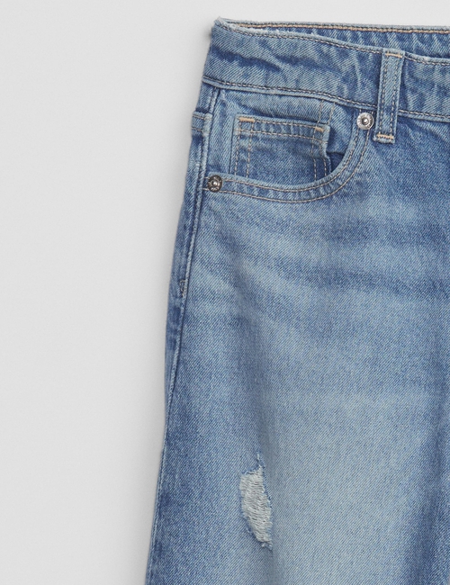 Kids High Rise Distressed Wide-Leg Ankle Jeans