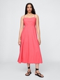 Linen-Blend Scalloped Midi Dress