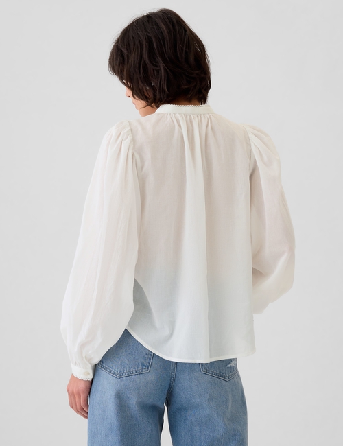 Puff Sleeve Lace-Trim Shirt