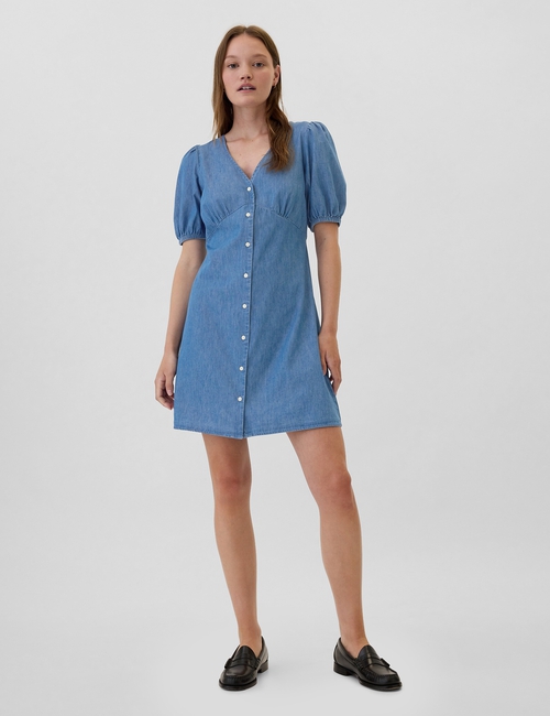 Denim Puff Sleeve Mini Dress