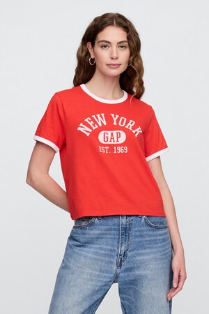 Shrunken Graphic Ringer T-Shirt