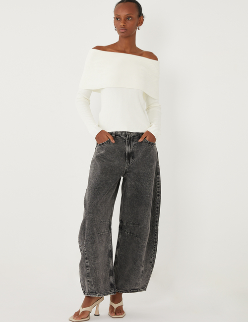 CashSoft Ribbed Off-Shoulder Sweater Top