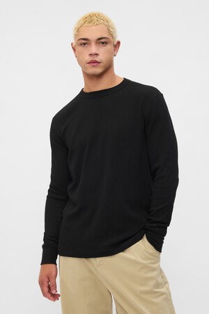 Waffle-Knit Crewneck T-Shirt