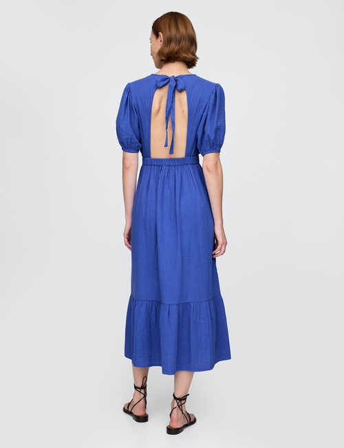 Crinkle Gauze Open-Back Midi Dress