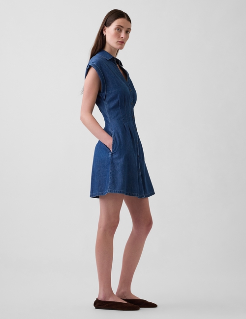 SS PINTUCK MINI DRESS - MED PETAL
