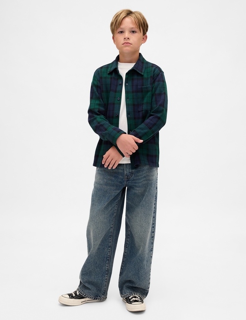 Kids Cozy Plaid Button-Front Shirt