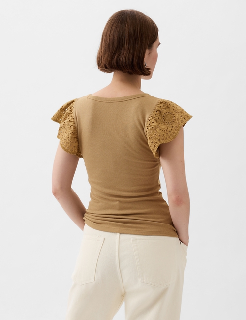 Eyelet Sleeve Rib T-Shirt