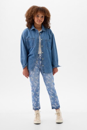 Kids High Rise Print Girlfriend Jeans