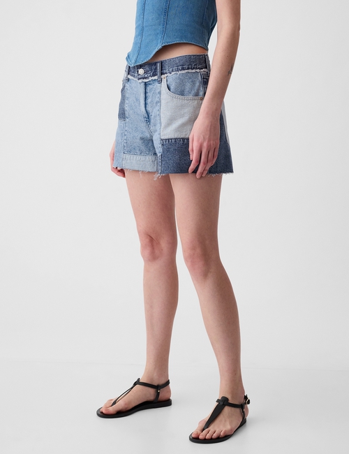 4" Low Rise Stride Patchwork Denim Shorts