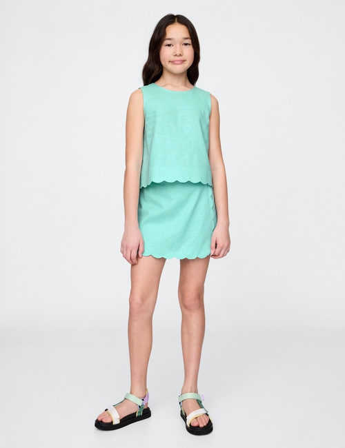 Kids Linen-Cotton Scalloped Wrap Skort