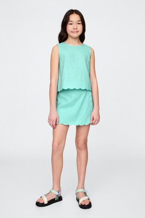 Kids Linen-Cotton Scalloped Wrap Skort