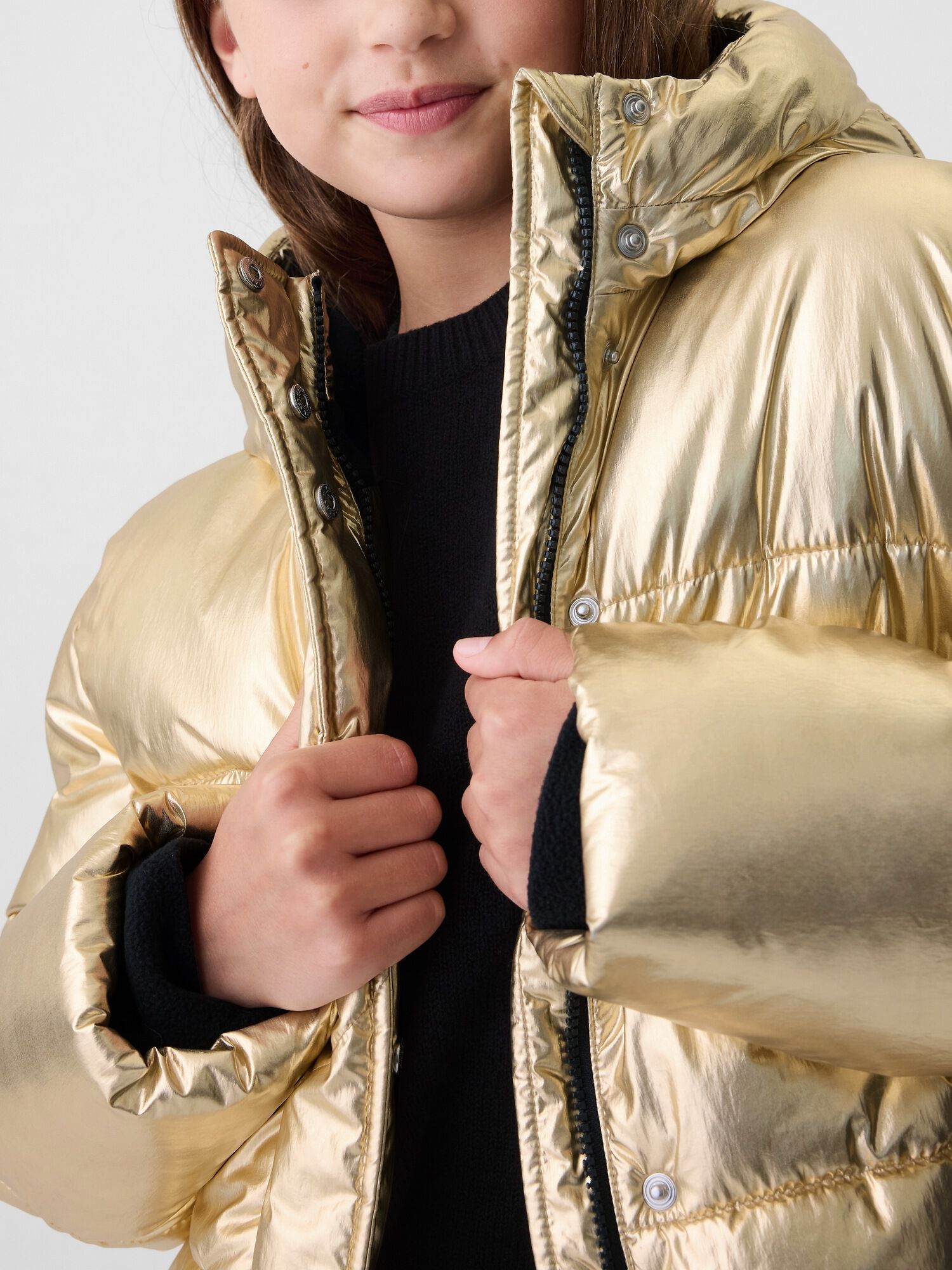 Shop Kids Recycled Metallic Puffer Jacket for Girls GAP UAE