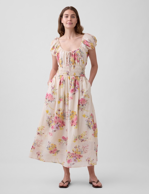 Floral Voile Smocked Maxi Dress