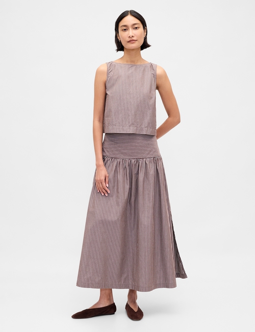 DROPWAIST POPLIN MAXI SKIRT
