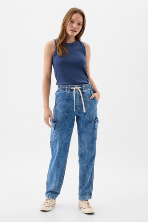 Mid Rise Easy Cargo Jeans with Washwell