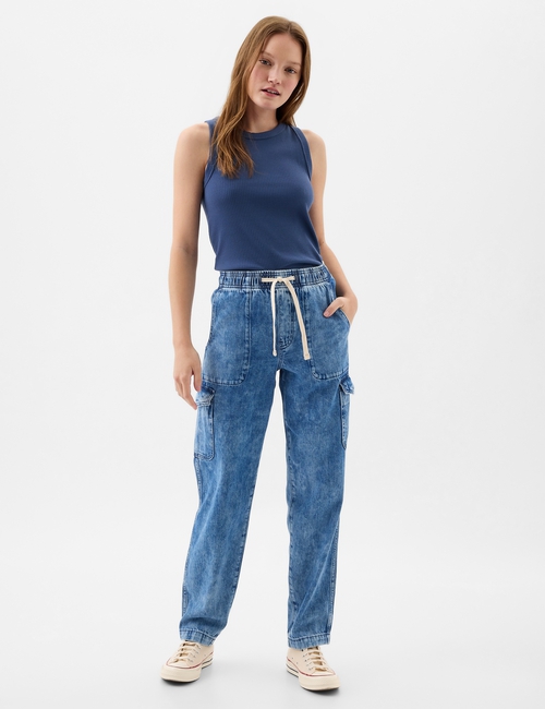 Mid Rise Easy Cargo Jeans with Washwell