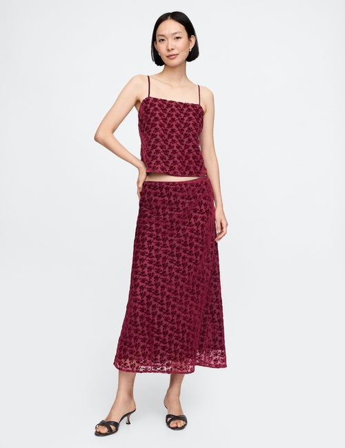 Burnout Velvet Midi Skirt