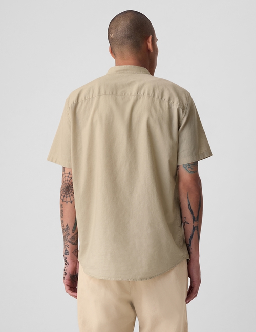 Linen-Cotton Collarless Shirt