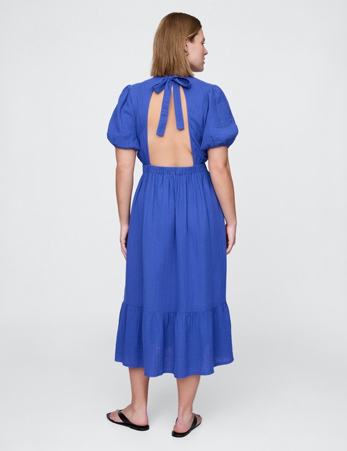 Crinkle Gauze Open-Back Midi Dress