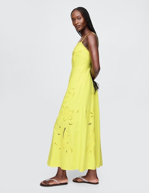 Linen-Blend Embroidered Maxi Dress