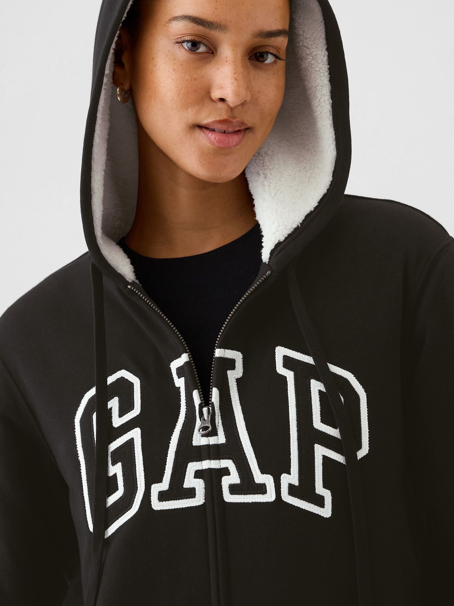 Shop Relaxed Gap Logo Sherpa Lined Zip Hoodie for Women GAP KSA