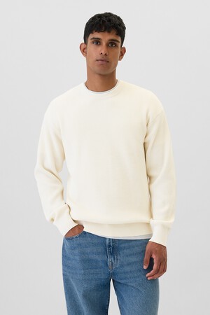 Oversized Fisherman-Stitch Crewneck Sweater