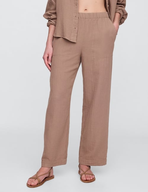 Mid Rise Gauze Pull-On Wide-Leg Pants