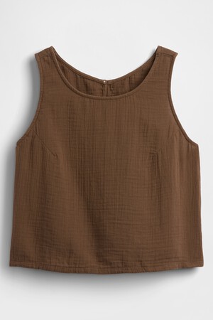Cotton Gauze Racer Shell Tank Top