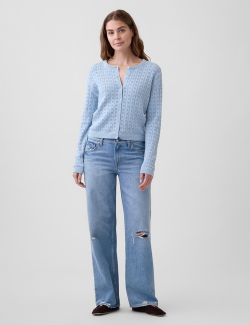 100% Cotton Pointelle Crop Cardigan