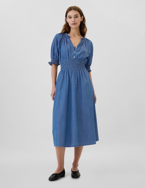 Denim Splitneck Midi Dress