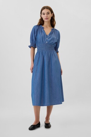 Denim Splitneck Midi Dress