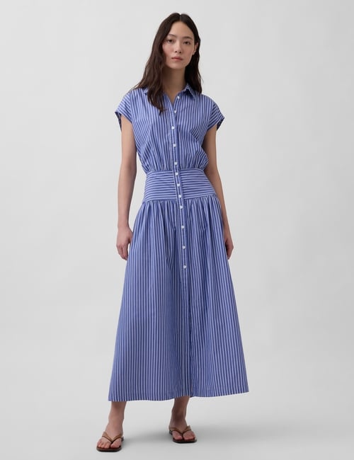 Poplin Drop-Waist Maxi Shirtdress
