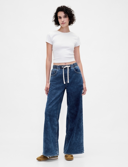 Mid Rise Knit Denim Baggy Jeans