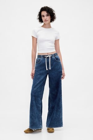 Mid Rise Knit Denim Baggy Jeans