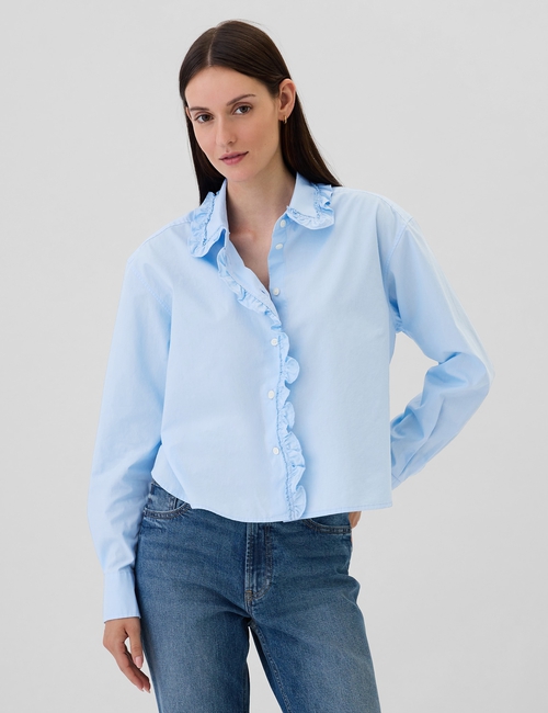 Classic Cropped Poplin Ruffle Shirt