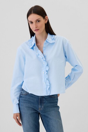 Classic Cropped Poplin Ruffle Shirt