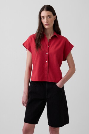 Linen-Blend Oversized Shirt