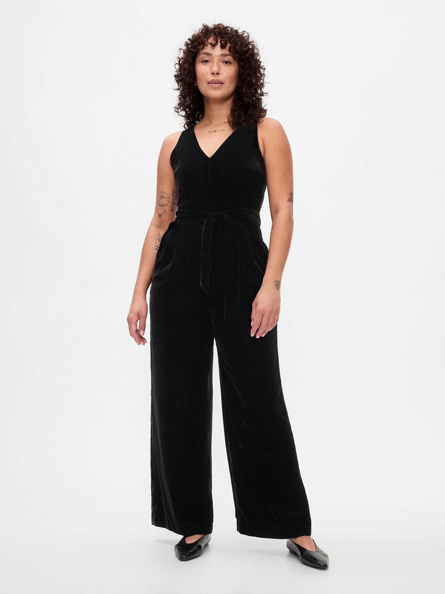 Shop Recycled Velvet V Neck Jumpsuit for GAP UAE