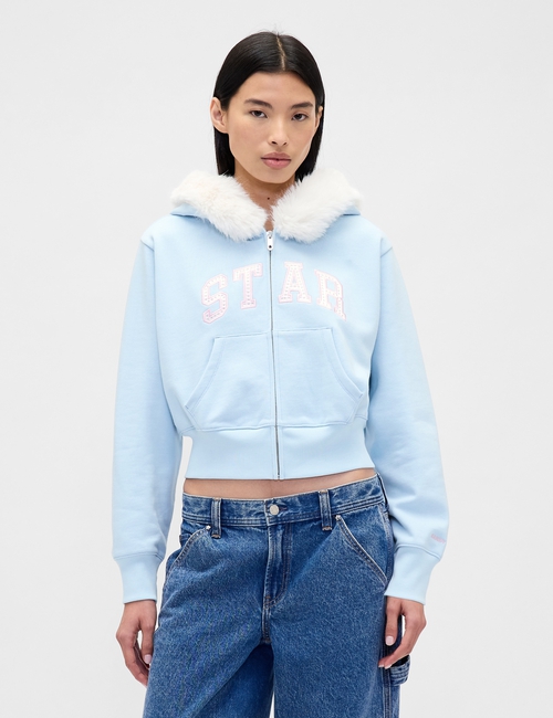 GAP X SL CROP STAR LOGO FZ HOODIE W FUR LINING