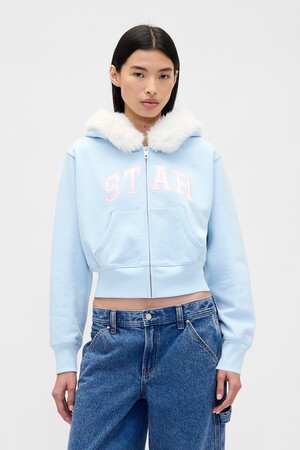 GAP X SL CROP STAR LOGO FZ HOODIE W FUR LINING