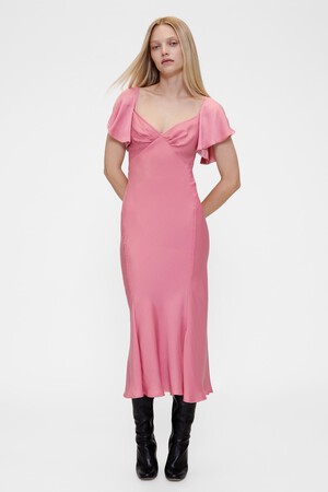 GAP STUDIO WASH FLUTER SLEEVE MIDI DRESS