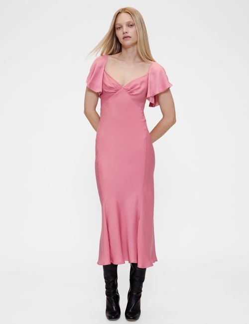 GAP STUDIO WASH FLUTER SLEEVE MIDI DRESS